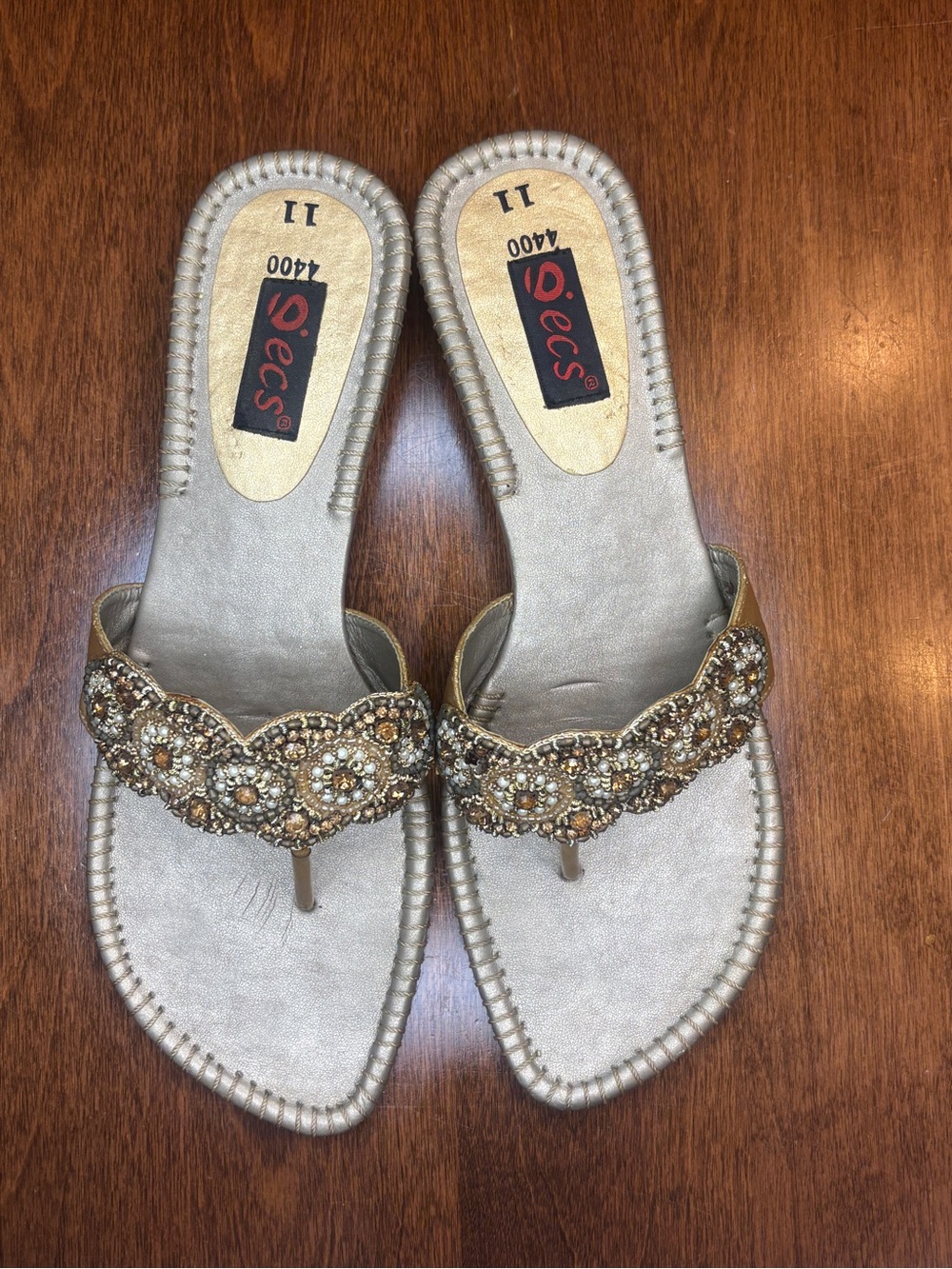 Beaded Metallic Gold Women's Thong Sandals